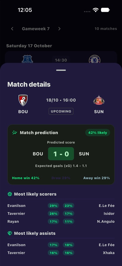 Match prediction with expected goals and likely scorers